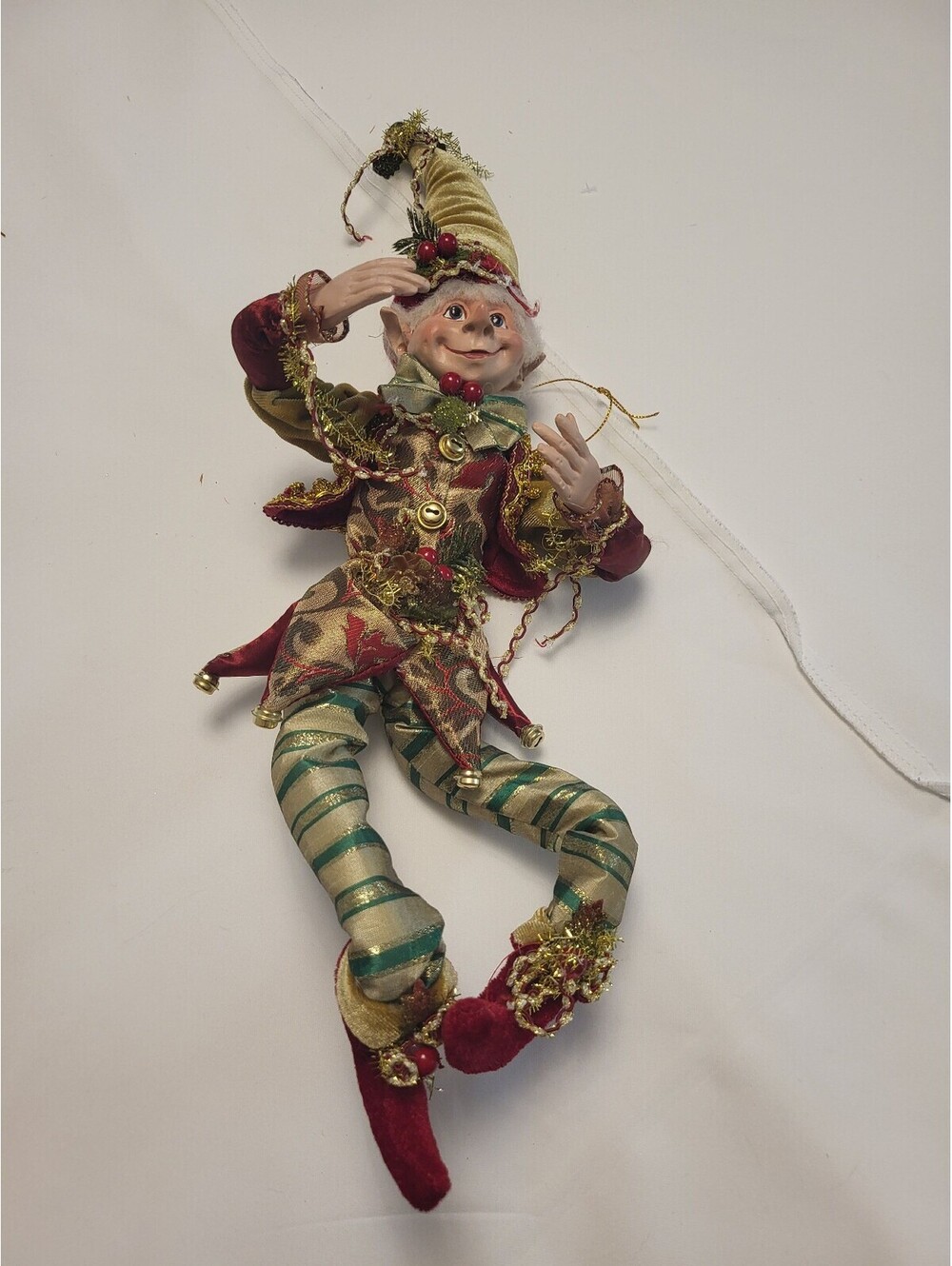 Vintage Style Decorative Elf Figurine with Velvet and Brocade Outfit 16x6